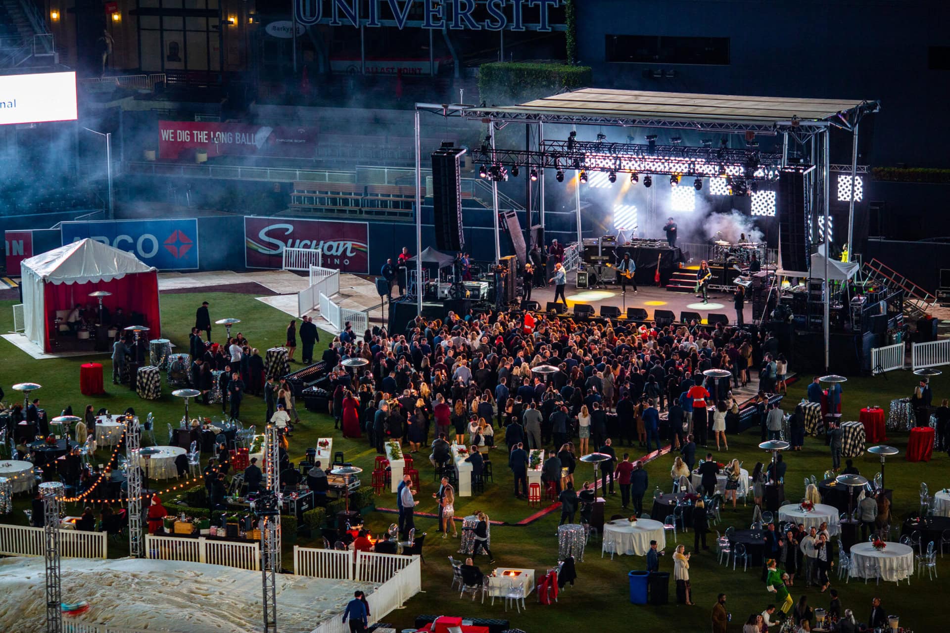 Aerial view of nighttime concert at Petco Park