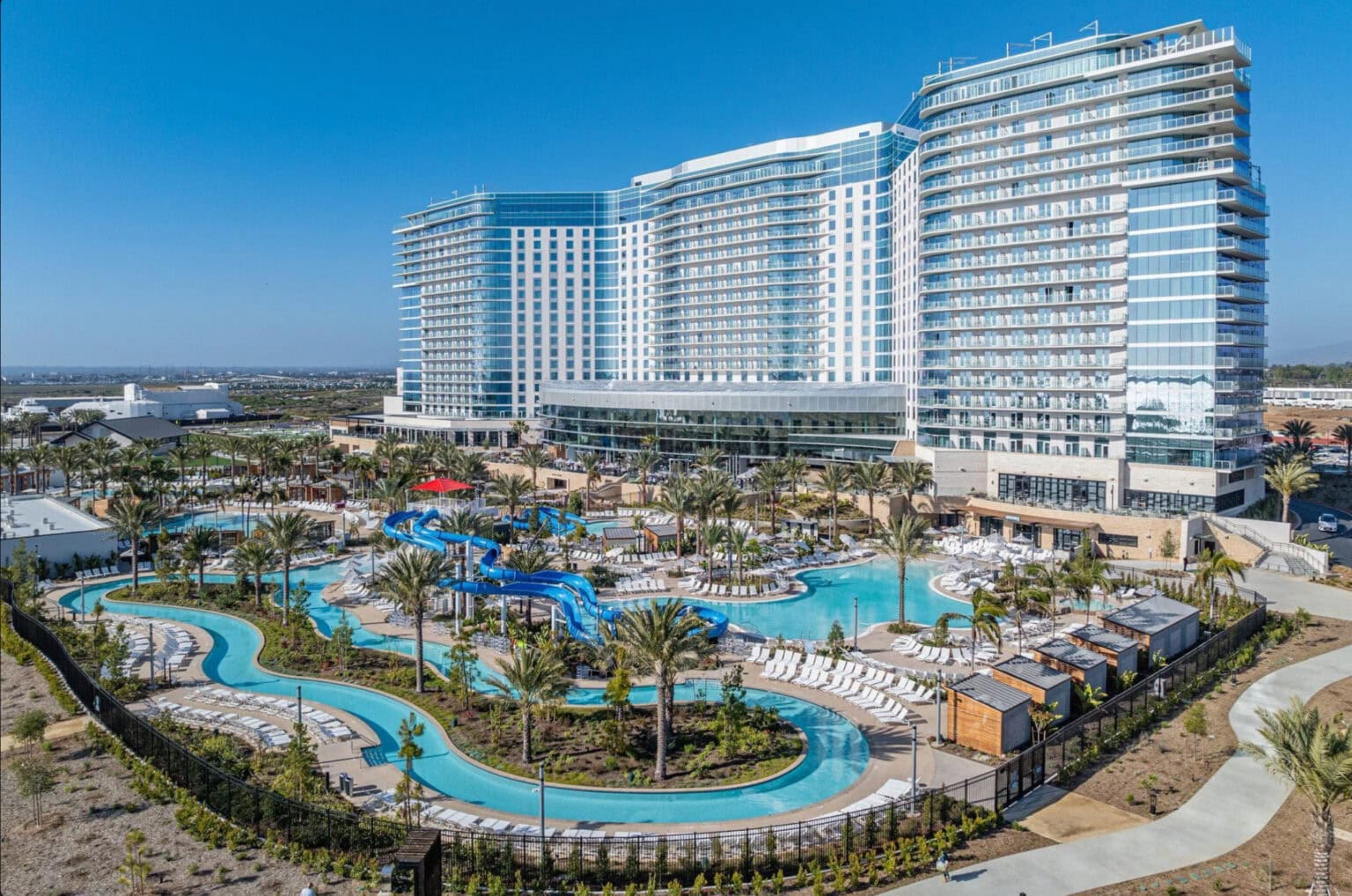 Aerial view of the Gaylord Pacific Resort in San Diego, featuring a hotel and pool